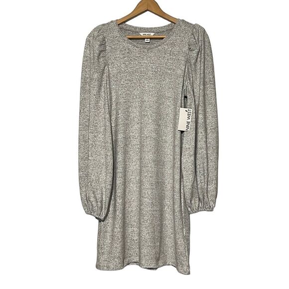 Long Sleeve Dress Women's Medium Nine West Gray Soft Stretch Casual Basic NEW - Picture 1 of 10